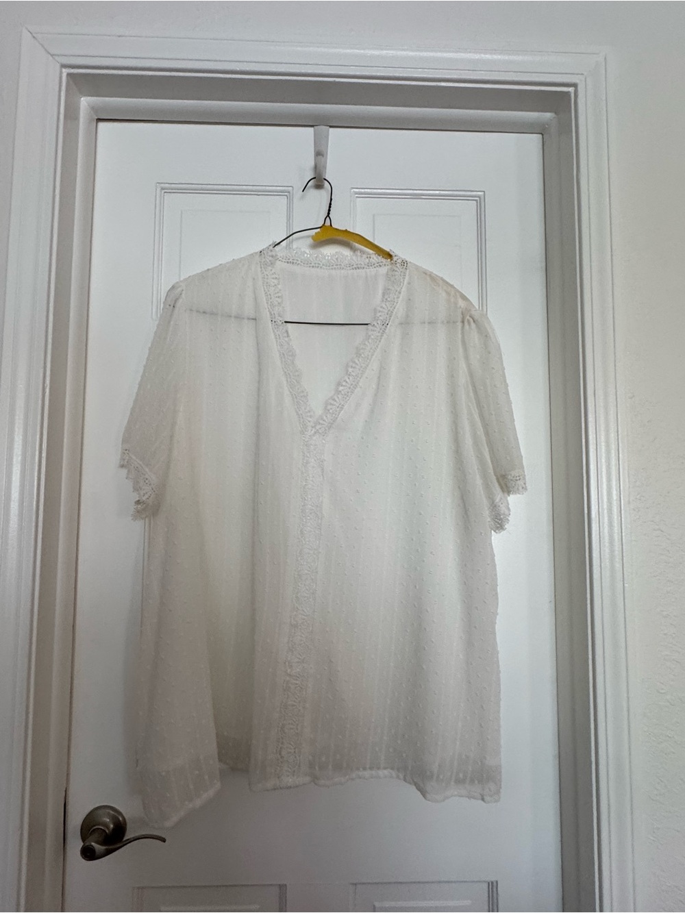 Lightweight Sheer White Lace Trim Blouse